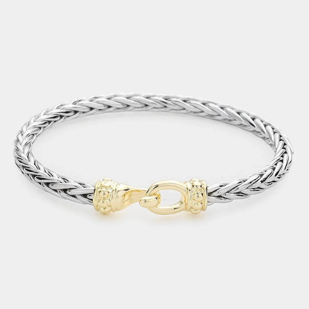 Two Tone Braided Metal Hook Bangle Bracelet - Jewelry Store by Erik Rayo