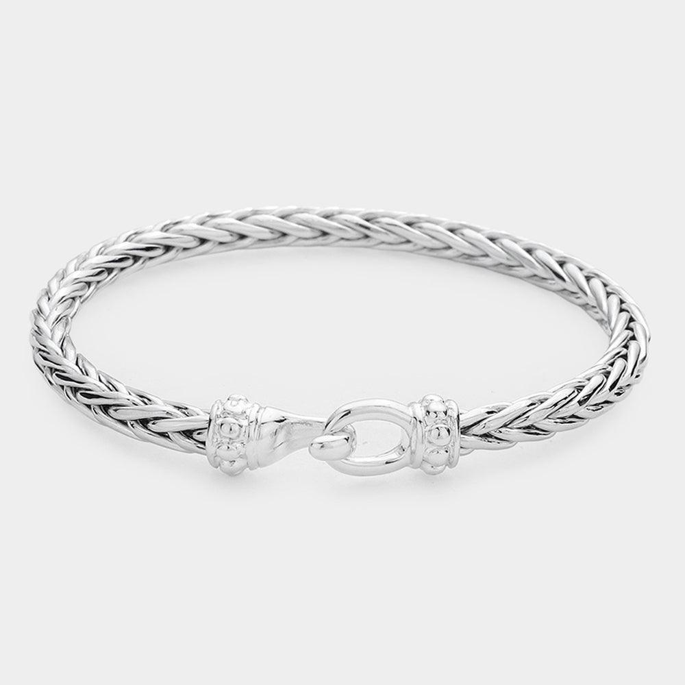 Silver Braided Metal Hook Bangle Bracelet