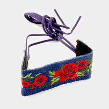 Load image into Gallery viewer, Blue Fabric Embroidery Flower with Suede Wrap Bracelet
