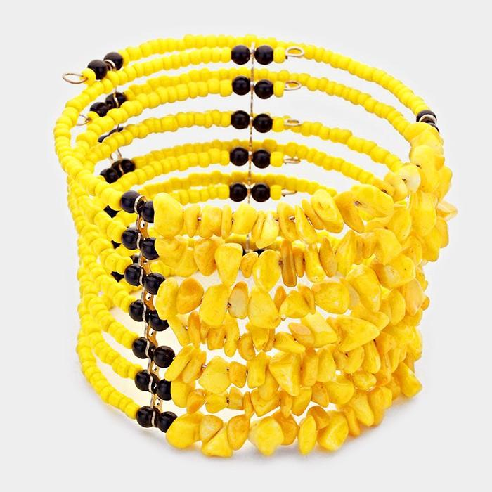 Yellow Wide boho bead open cuff bracelet