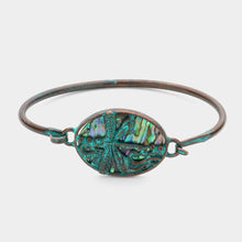 Load image into Gallery viewer, Oval Abalone Dragonfly Pointed Bangle Bracelet
