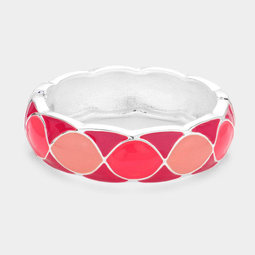 Pink Color Block Enamel Hinged Bangle Bracelet