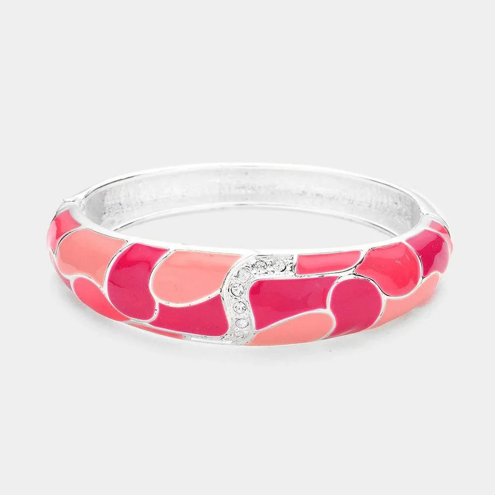 Pink Color Block Enamel Hinged Bangle Bracelet - Jewelry Store by Erik Rayo
