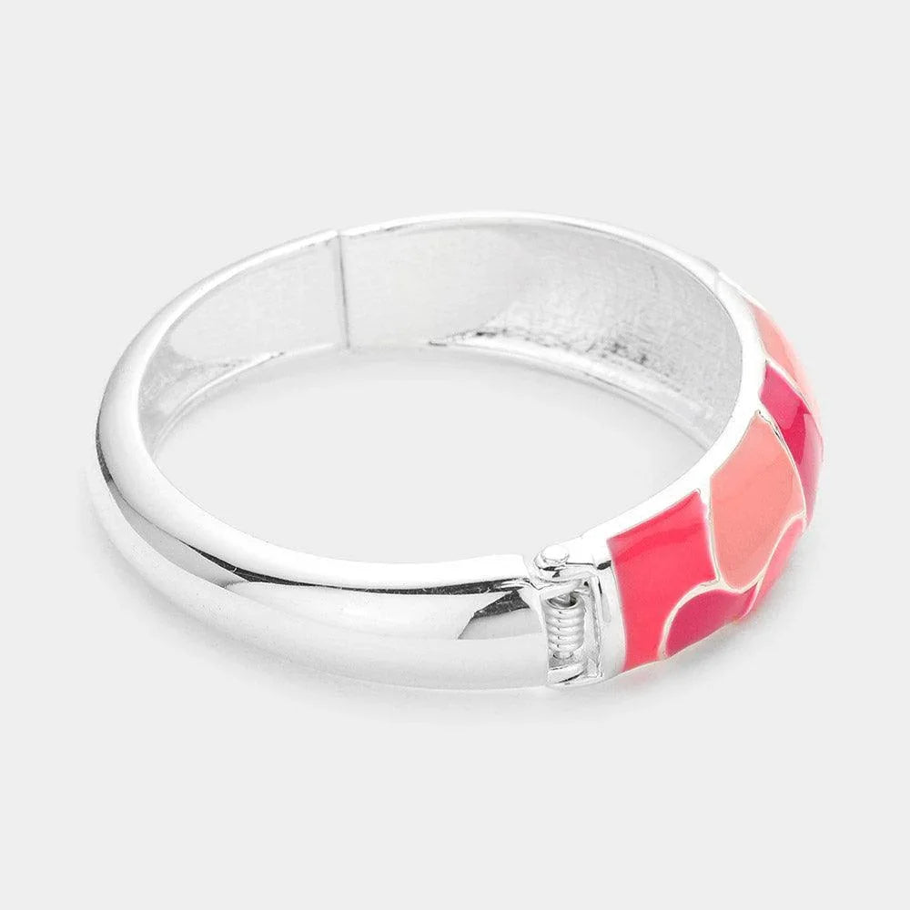 Pink Color Block Enamel Hinged Bangle Bracelet - Jewelry Store by Erik Rayo