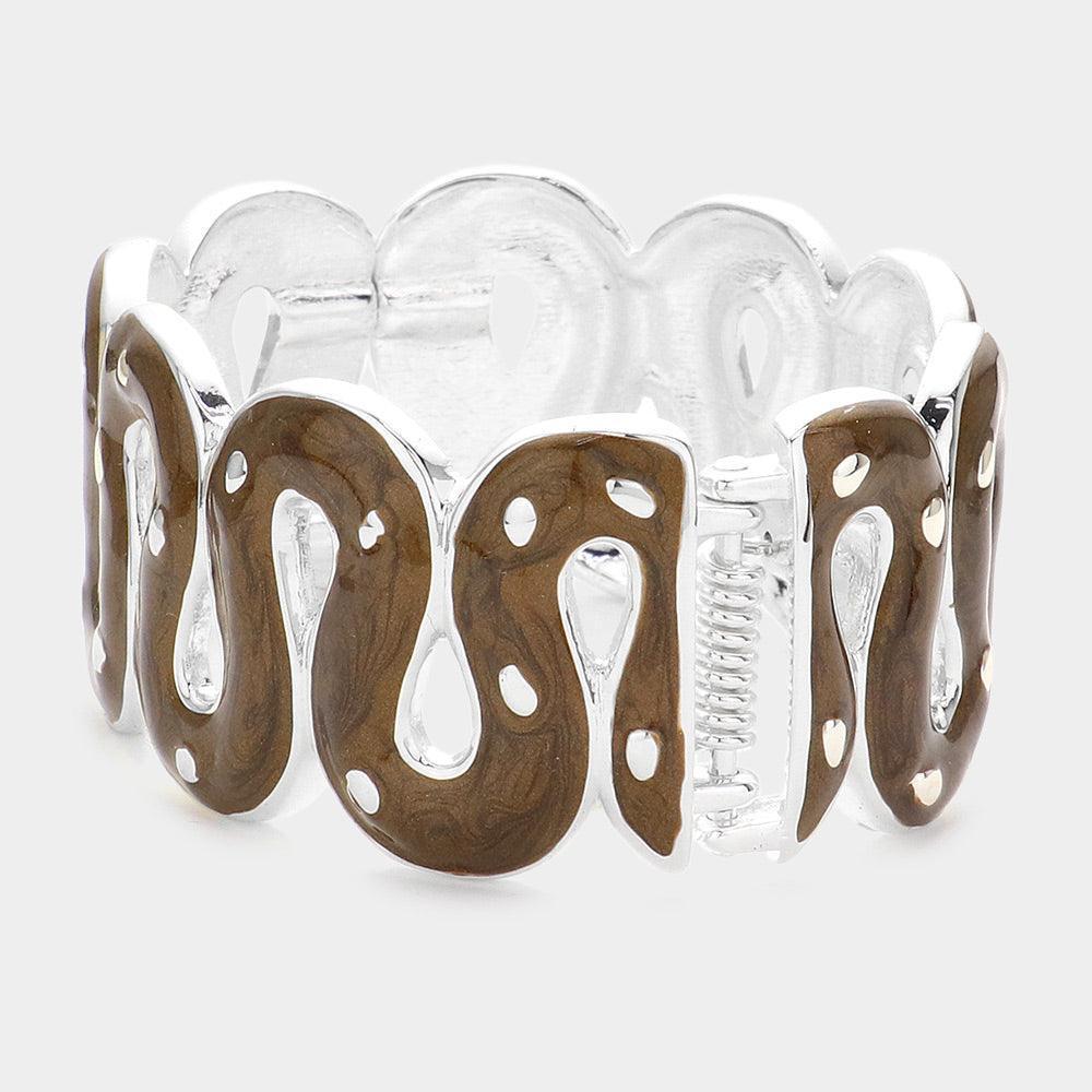 Brown Wavy Epoxy Hinged Bracelet - Jewelry Store by Erik Rayo