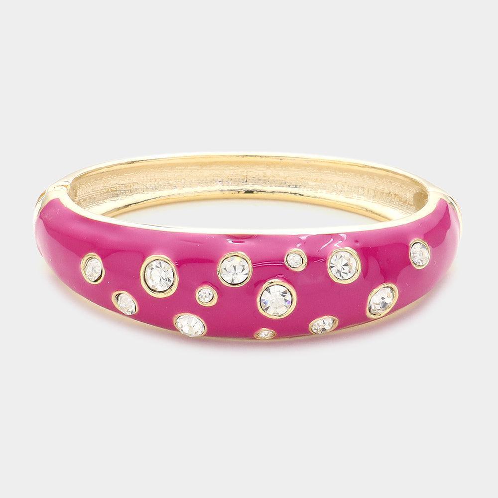 Fuchsia Stone Embellished Hinged Bracelet - Jewelry Store by Erik Rayo