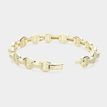 Load image into Gallery viewer, Gold CZ Stone Paved Link Bangle Bracelet
