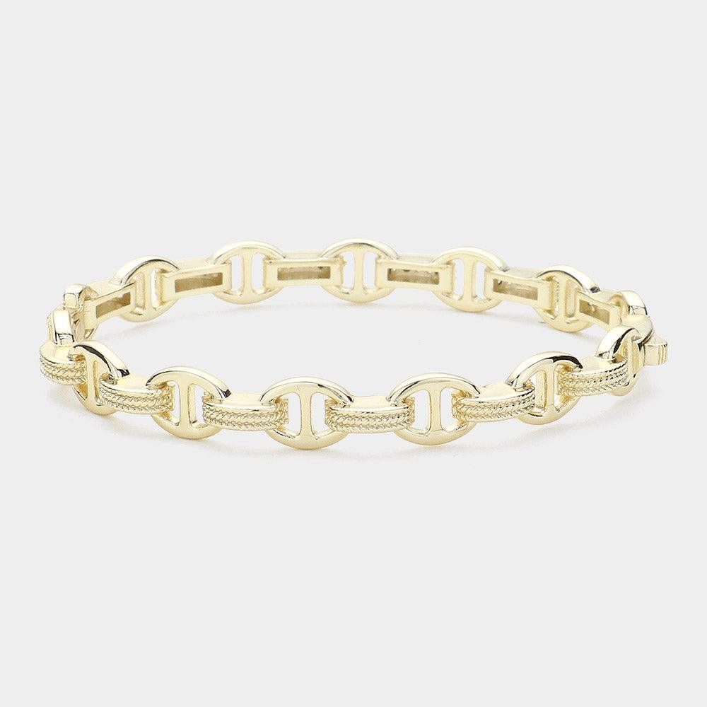 Gold CZ Stone Paved Link Bangle Bracelet