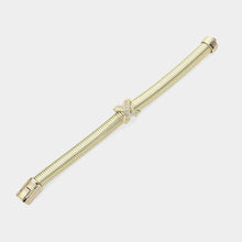 Load image into Gallery viewer, Gold CZ Stone Paved Cross Cross Pointed Coil Bangle Bracelet
