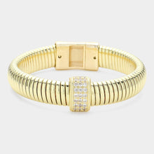 Load image into Gallery viewer, Gold CZ Stone Paved Pointed Coil Bangle Bracelet
