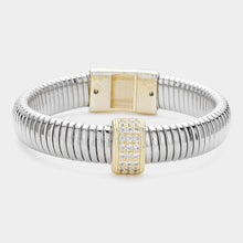 Load image into Gallery viewer, Gold CZ Stone Paved Pointed Two Tone Coil Bangle Bracelet
