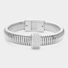 Load image into Gallery viewer, CZ Stone Paved Pointed Coil Bangle Bracelet
