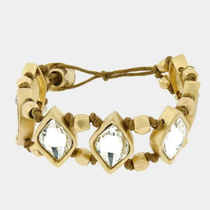 Gold Triple Crystal Chunky Metal Bead Suede Bracelet - Jewelry Store by Erik Rayo