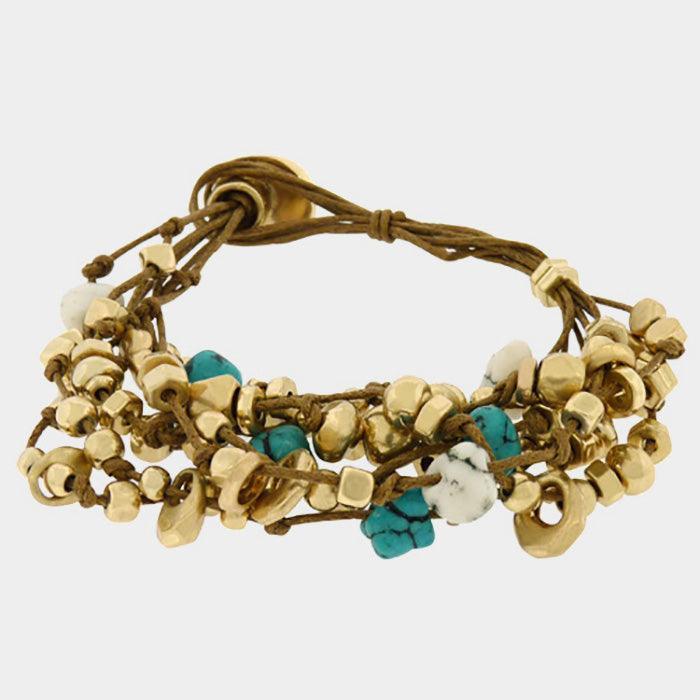 Gold Abstract Metal Bead Stone Cluster Suede Bracelet - Jewelry Store by Erik Rayo