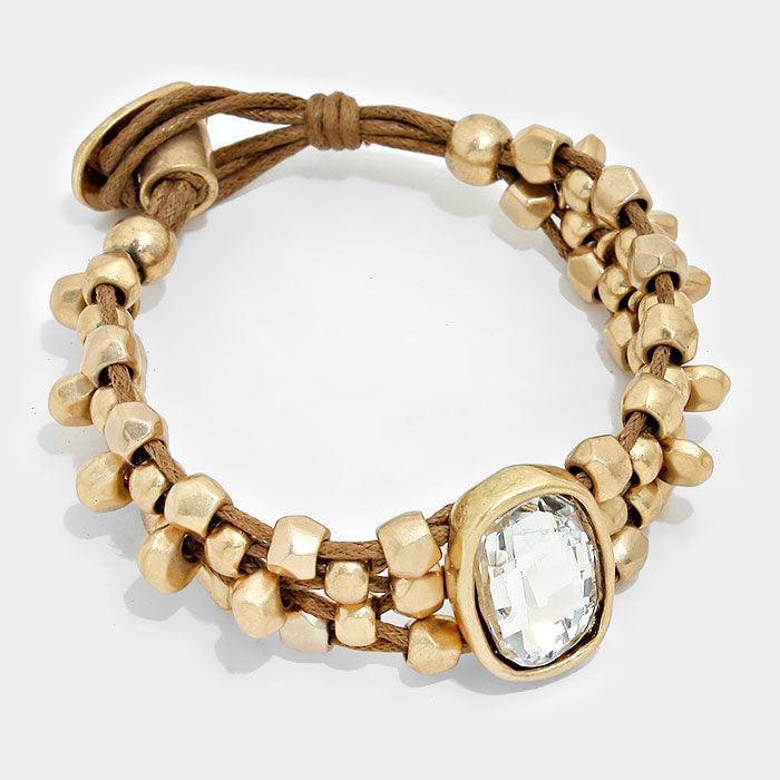 Gold Crystal Accented Abstract Metal Bead Bracelet - Jewelry Store by Erik Rayo