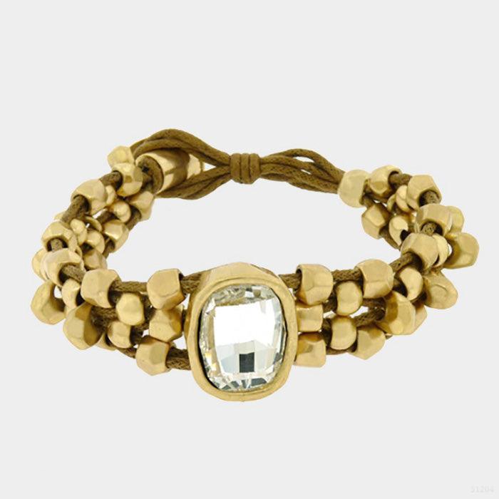 Gold Crystal Accented Abstract Metal Bead Bracelet - Jewelry Store by Erik Rayo