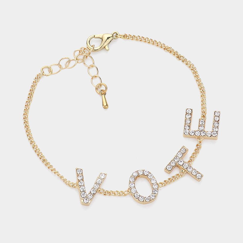 Gold Stone Paved VOTE Initial Message Station Bracelet - Jewelry Store by Erik Rayo