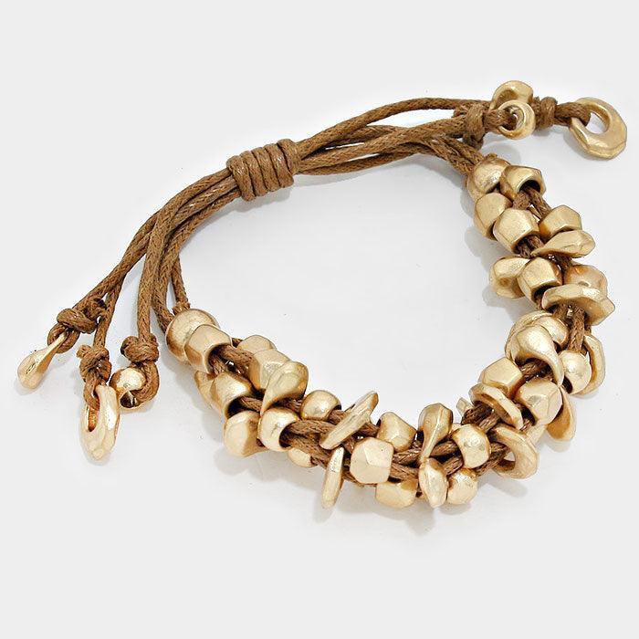 Gold Chunky Metal Bead Coated Cord Cinch Bracelet - Jewelry Store by Erik Rayo
