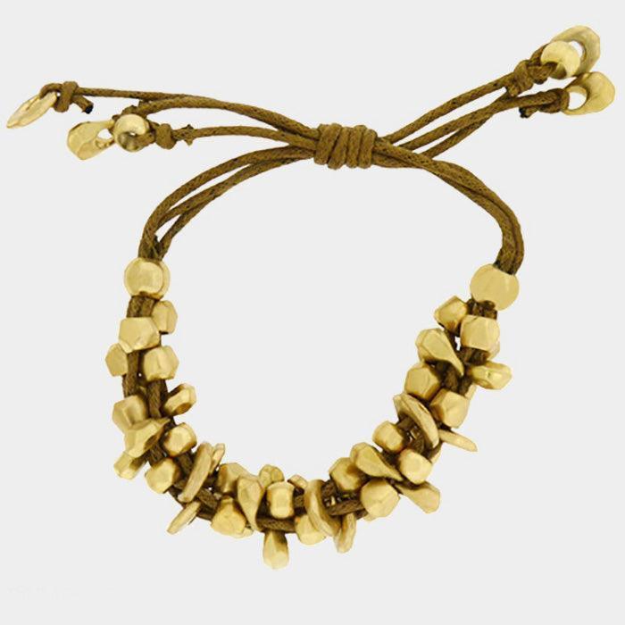 Gold Chunky Metal Bead Coated Cord Cinch Bracelet - Jewelry Store by Erik Rayo