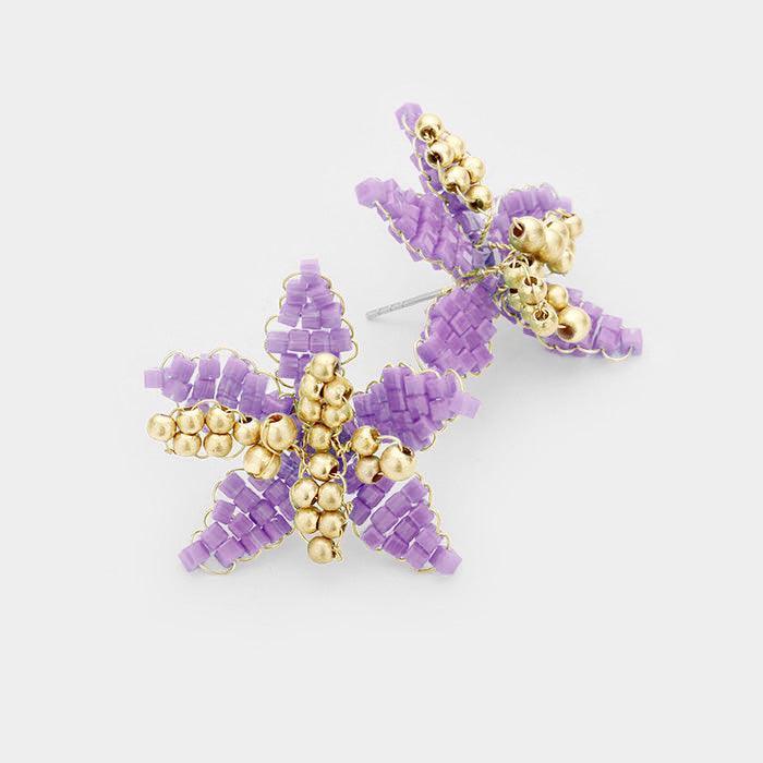 Amethyst Wire Wrapped Beaded Flower Earring - Jewelry Store by Erik Rayo