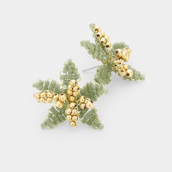 Gold Wire Wrapped Beaded Flower Earring - Jewelry Store by Erik Rayo