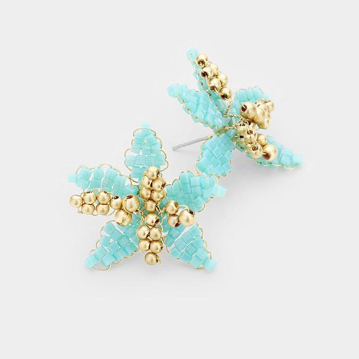 Gold Wire Wrapped Beaded Flower Earring - Jewelry Store by Erik Rayo