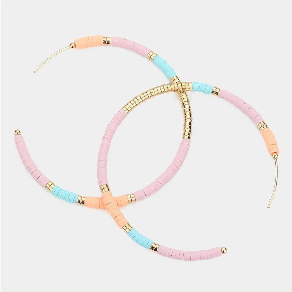 Pink Heishi Beaded Hoop Earrings - Jewelry Store by Erik Rayo
