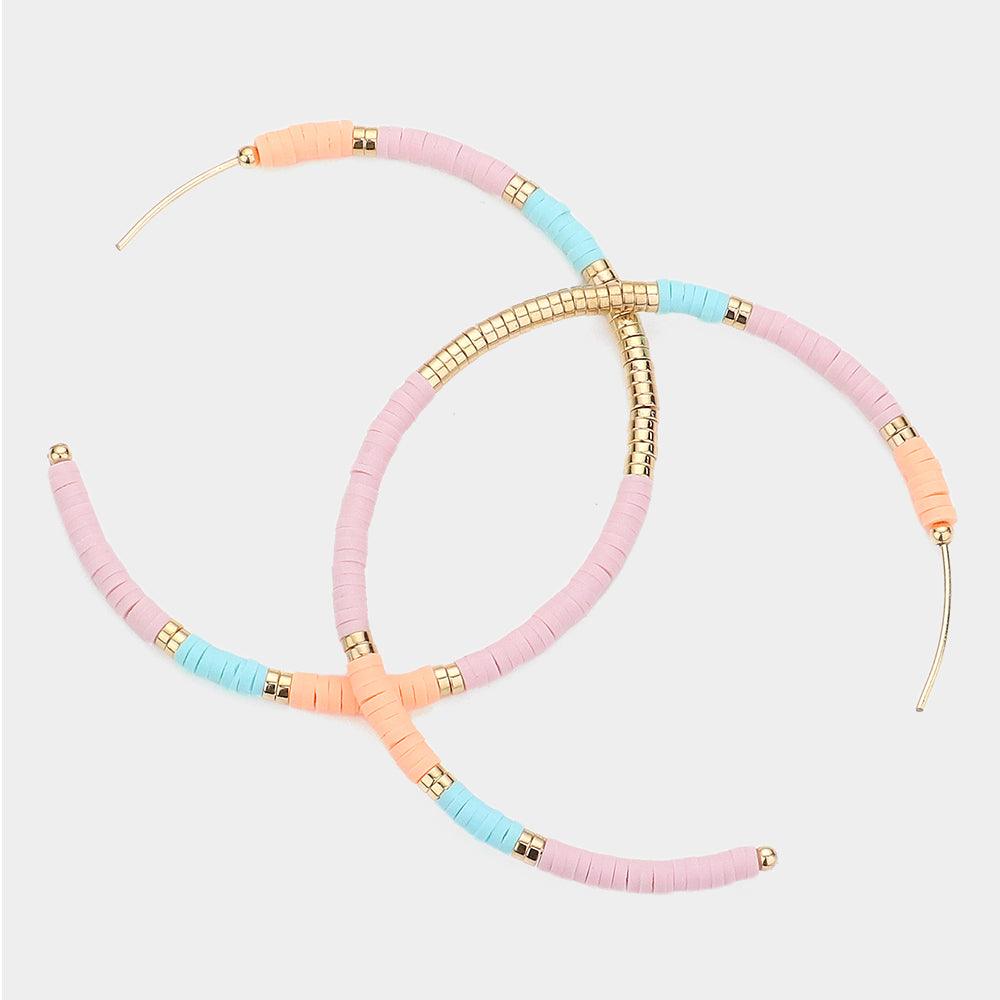 Pink Heishi Beaded Hoop Earrings