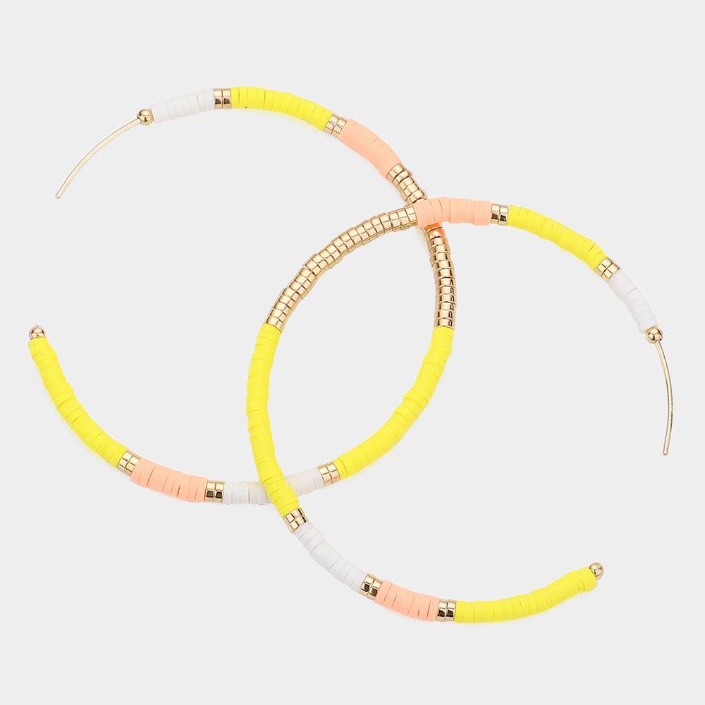 Yellow Heishi Beaded Hoop Earrings