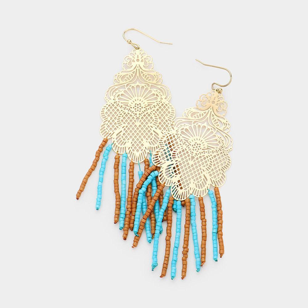 Filigree Beaded Tassel Fringe Earrings - Jewelry Store by Erik Rayo