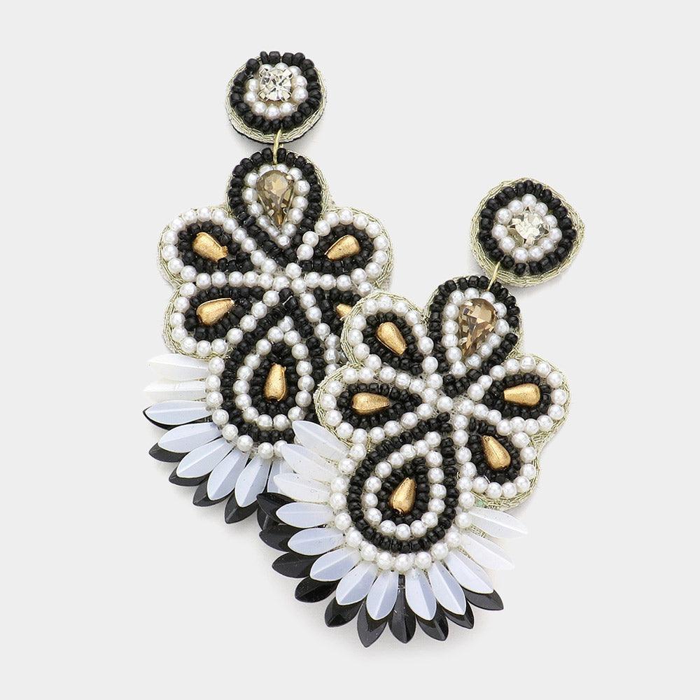 Black Felt Back Stone Beaded Dangle Earrings - Jewelry Store by Erik Rayo