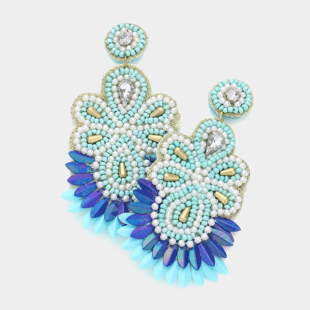 Blue Felt Back Stone Beaded Dangle Earrings - Jewelry Store by Erik Rayo