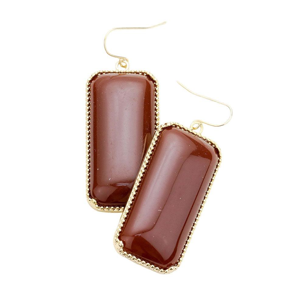 Gold Rectangle Resin Blocks Drop Earrings