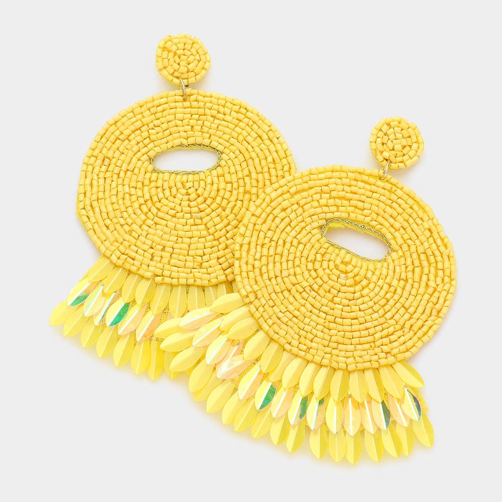 Yellow Felt Back Beaded Dangle Earrings