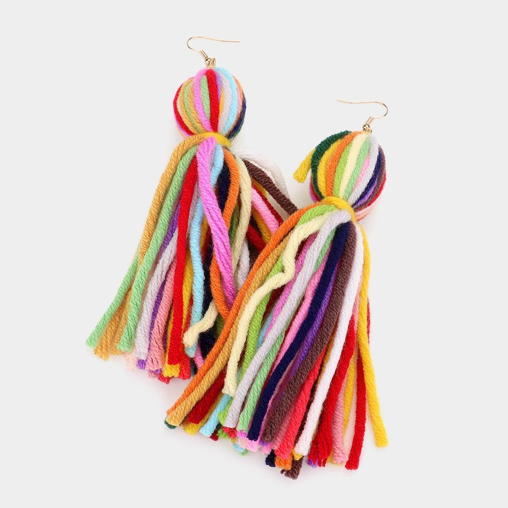 Colorful Thread Tassel Dangle Earrings - Jewelry Store by Erik Rayo