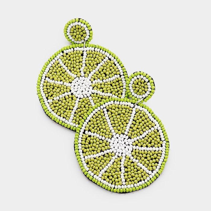 Green Seed Beaded Lime Dangle Earrings - Jewelry Store by Erik Rayo