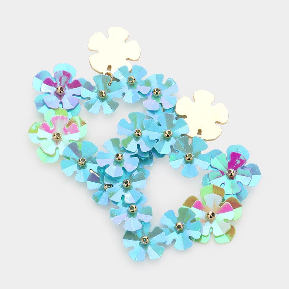 Blue Flower Cluster Heart Dangle Earrings - Jewelry Store by Erik Rayo