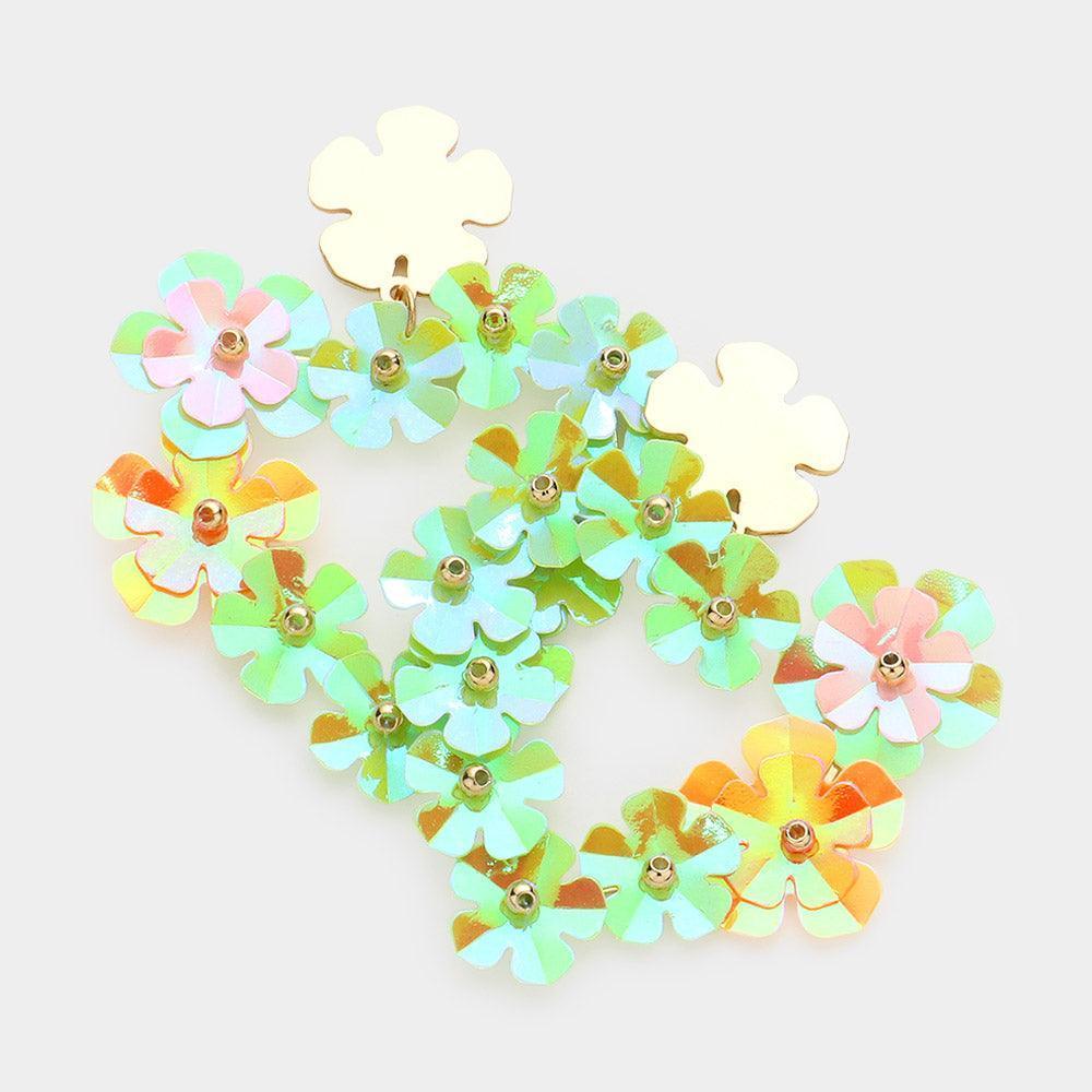 Green Flower Cluster Heart Dangle Earrings - Jewelry Store by Erik Rayo