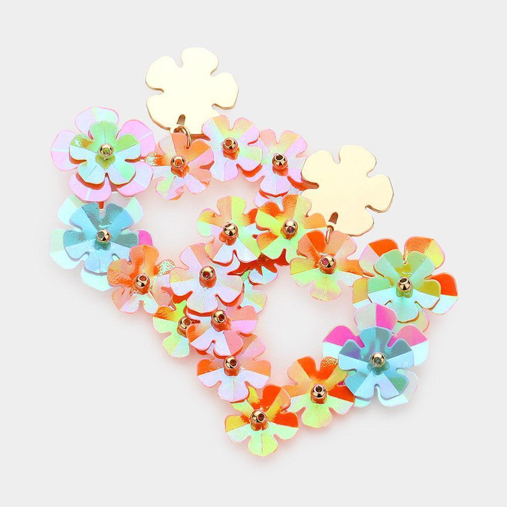 Orange Flower Cluster Heart Dangle Earrings - Jewelry Store by Erik Rayo