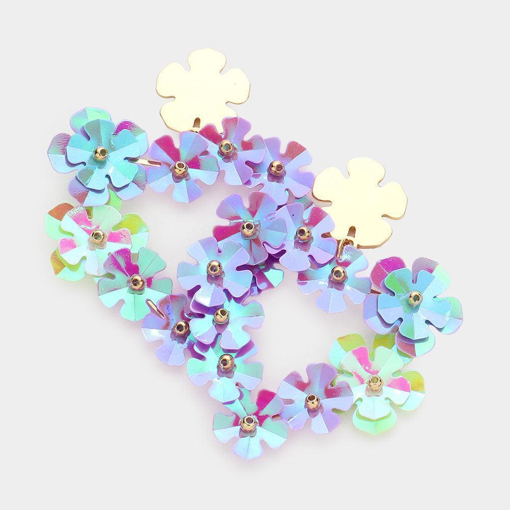 Purple Flower Cluster Heart Dangle Earrings - Jewelry Store by Erik Rayo