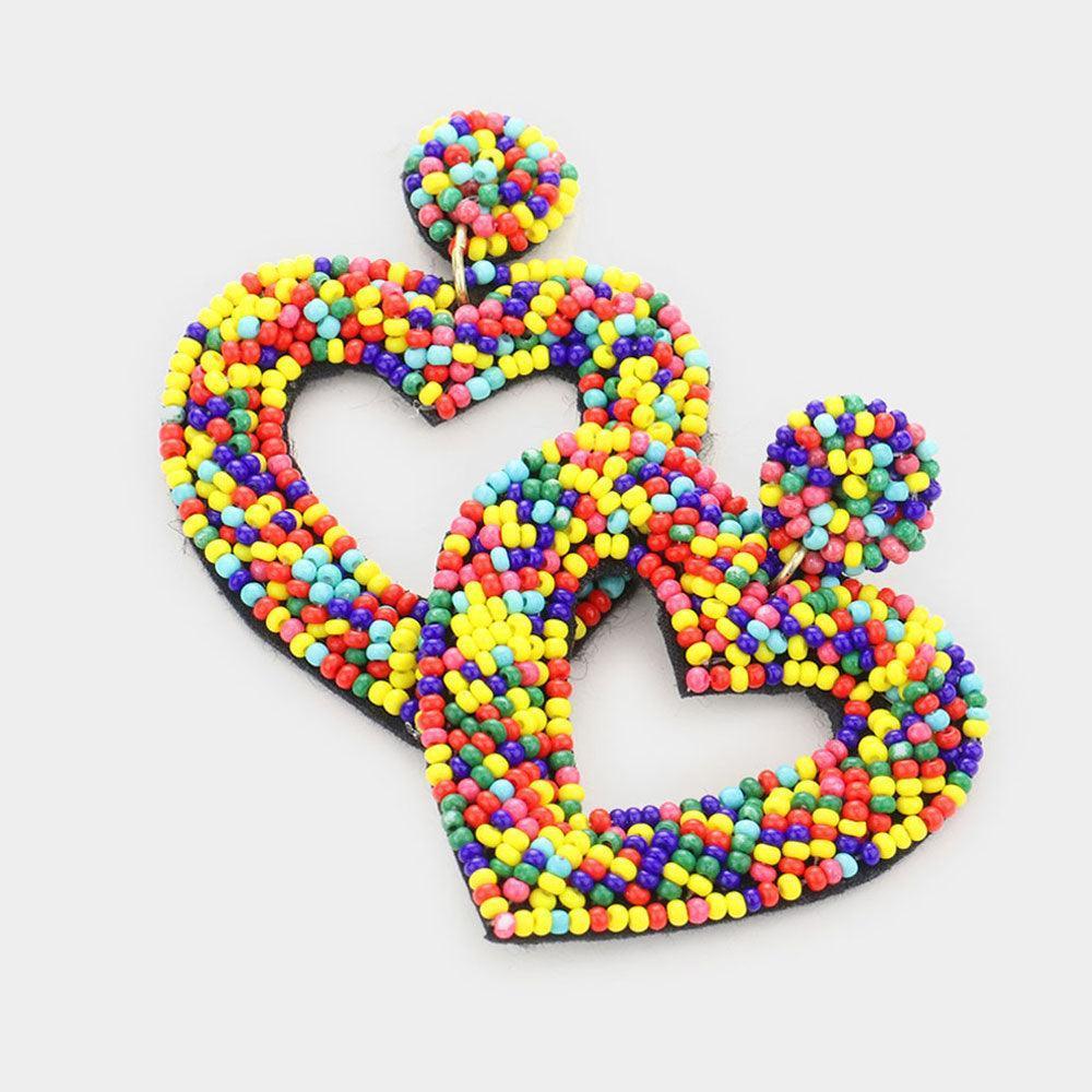 Beaded Open Heart Drop Earrings - Jewelry Store by Erik Rayo
