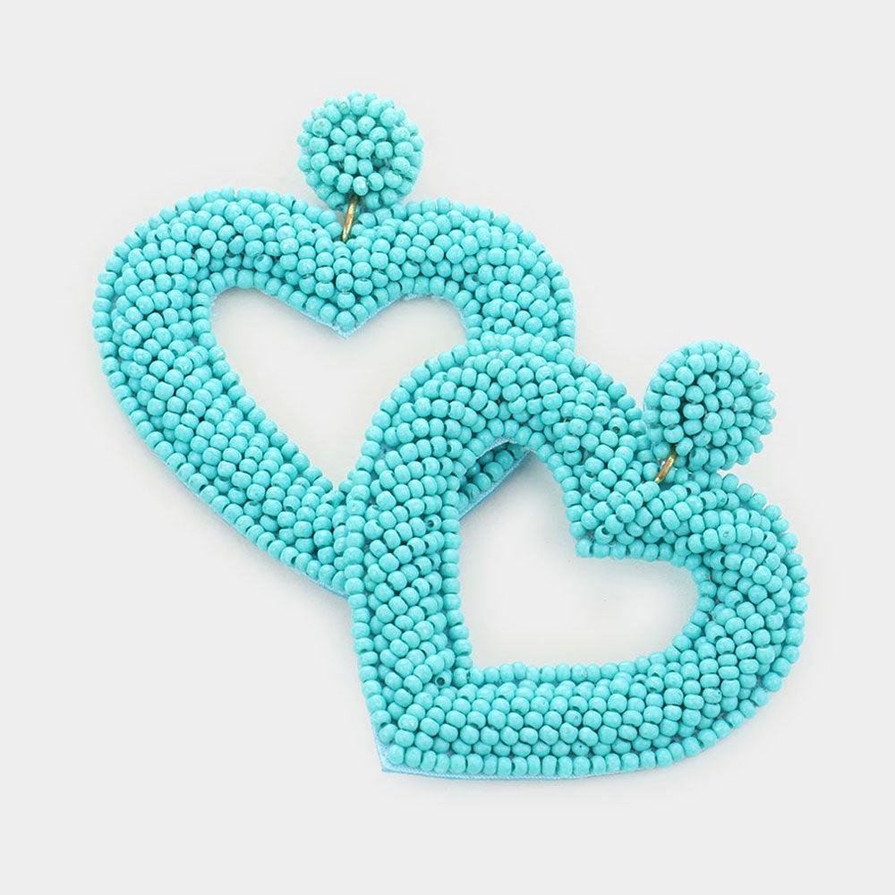 Turquoise Beaded Open Heart Drop Earrings - Jewelry Store by Erik Rayo