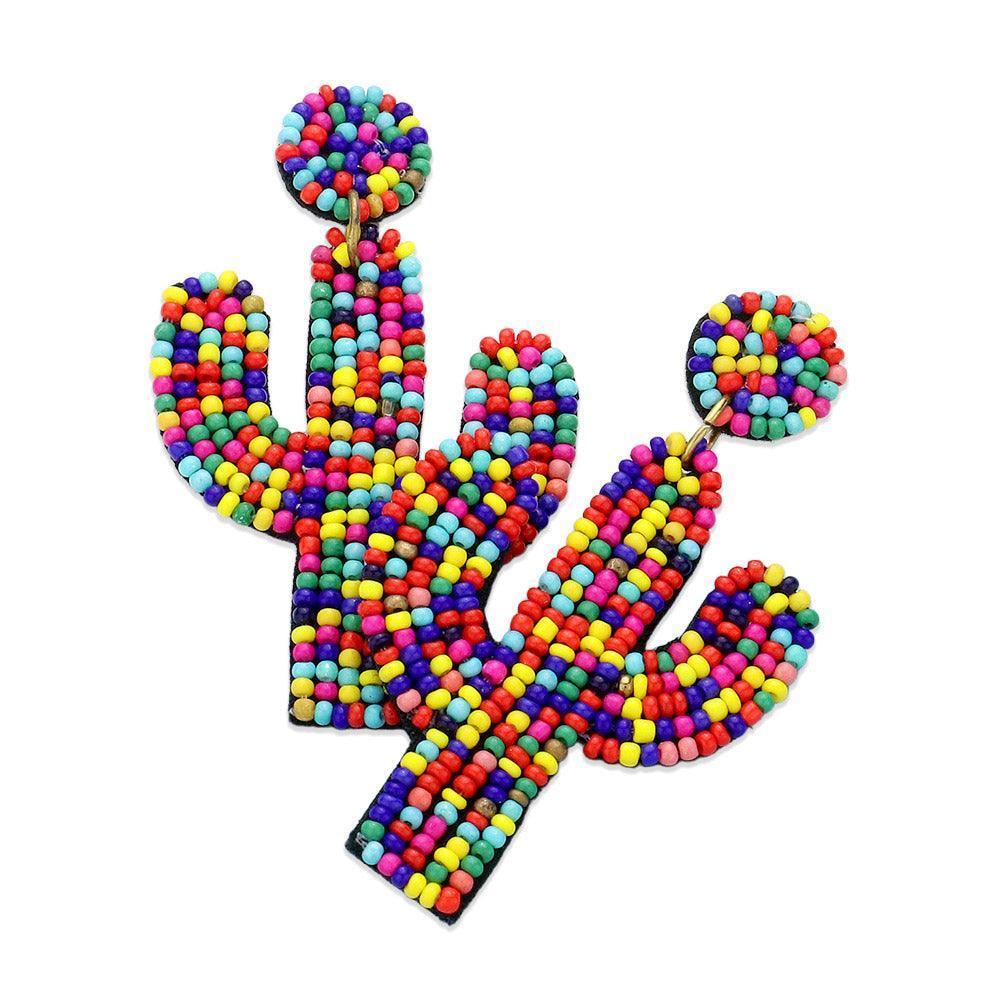 Felt Back Beaded Cactus Drop Dangle Earrings - Jewelry Store by Erik Rayo