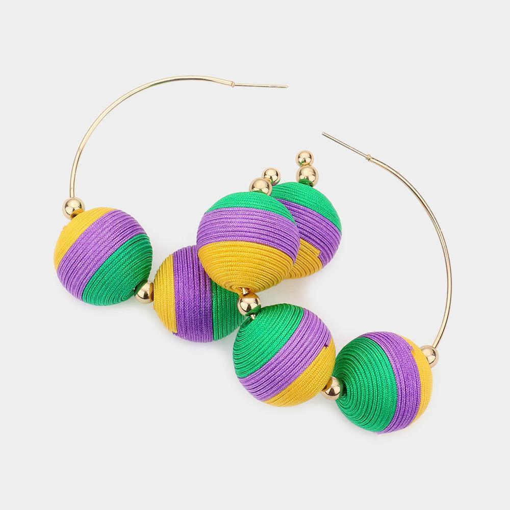 Mardi Gras Thread Ball Accented Hoop Earrings - Jewelry Store by Erik Rayo
