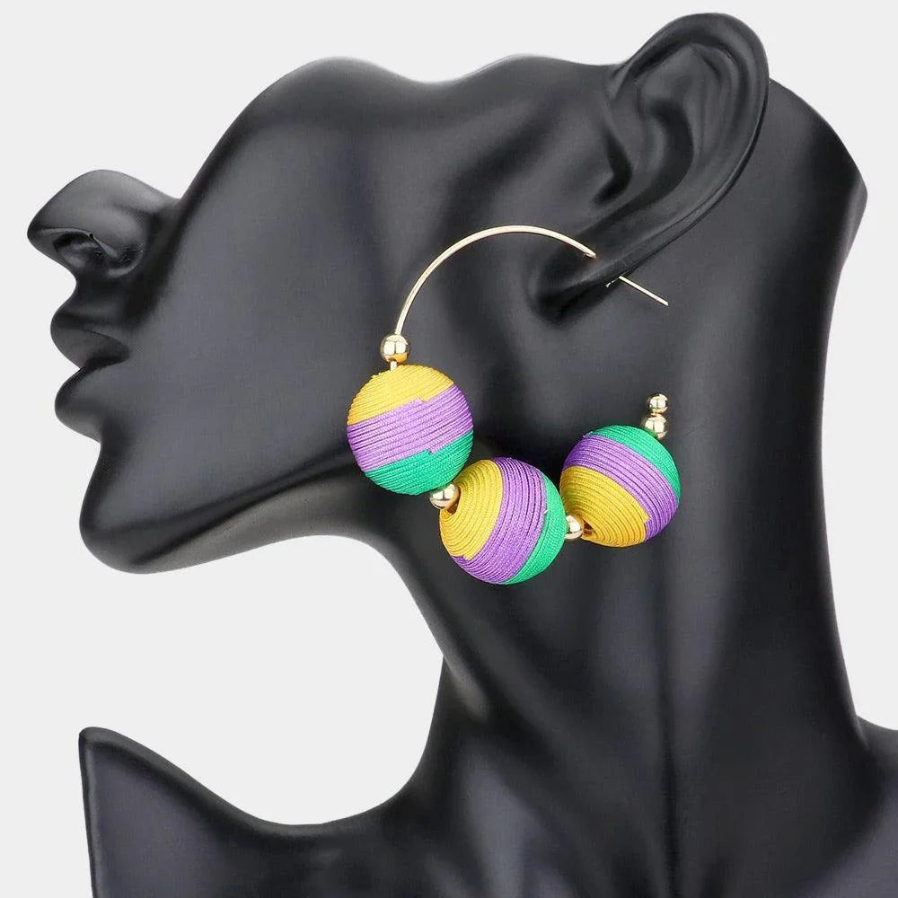 Mardi Gras Thread Ball Accented Hoop Earrings - Jewelry Store by Erik Rayo