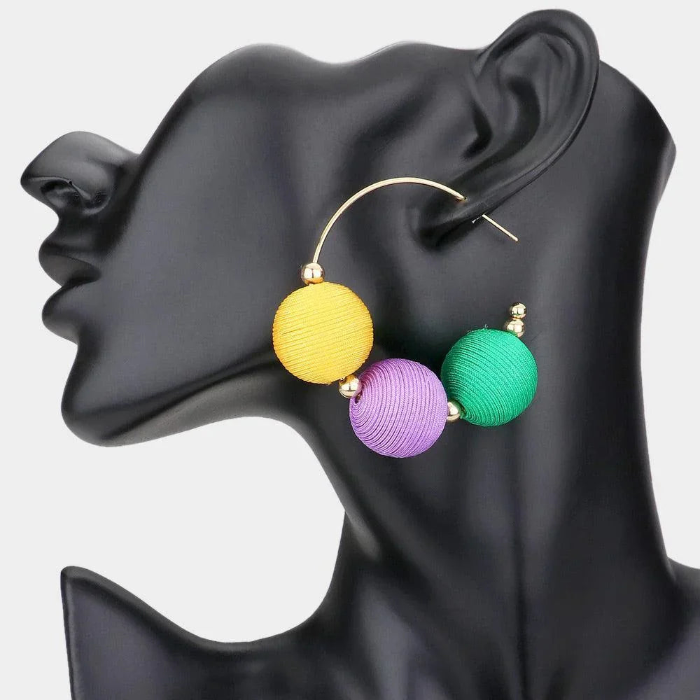 Mardi Gras Thread Ball Accented Hoop Earrings - Jewelry Store by Erik Rayo
