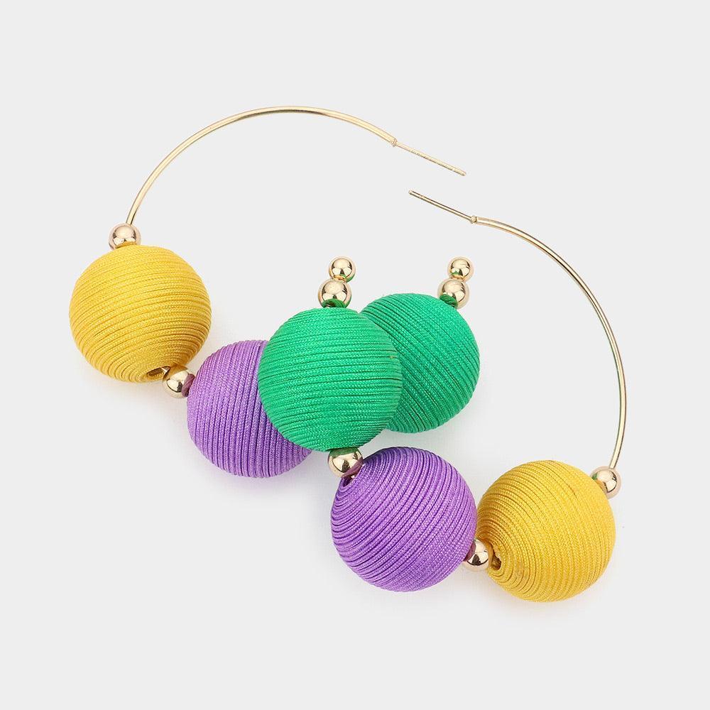 Mardi Gras Thread Ball Accented Hoop Earrings - Jewelry Store by Erik Rayo