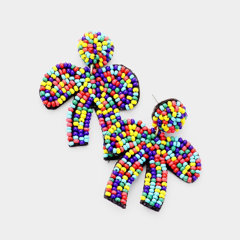 Gold Seed Beaded Bow Drop Earrings - Jewelry Store by Erik Rayo