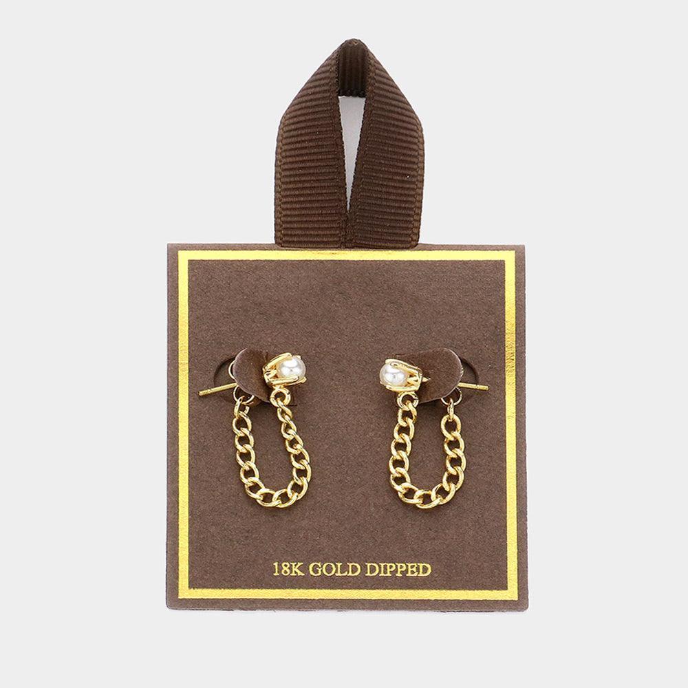 Cream 18K Gold Dipped Pearl Pointed Chain Link Earrings - Jewelry Store by Erik Rayo