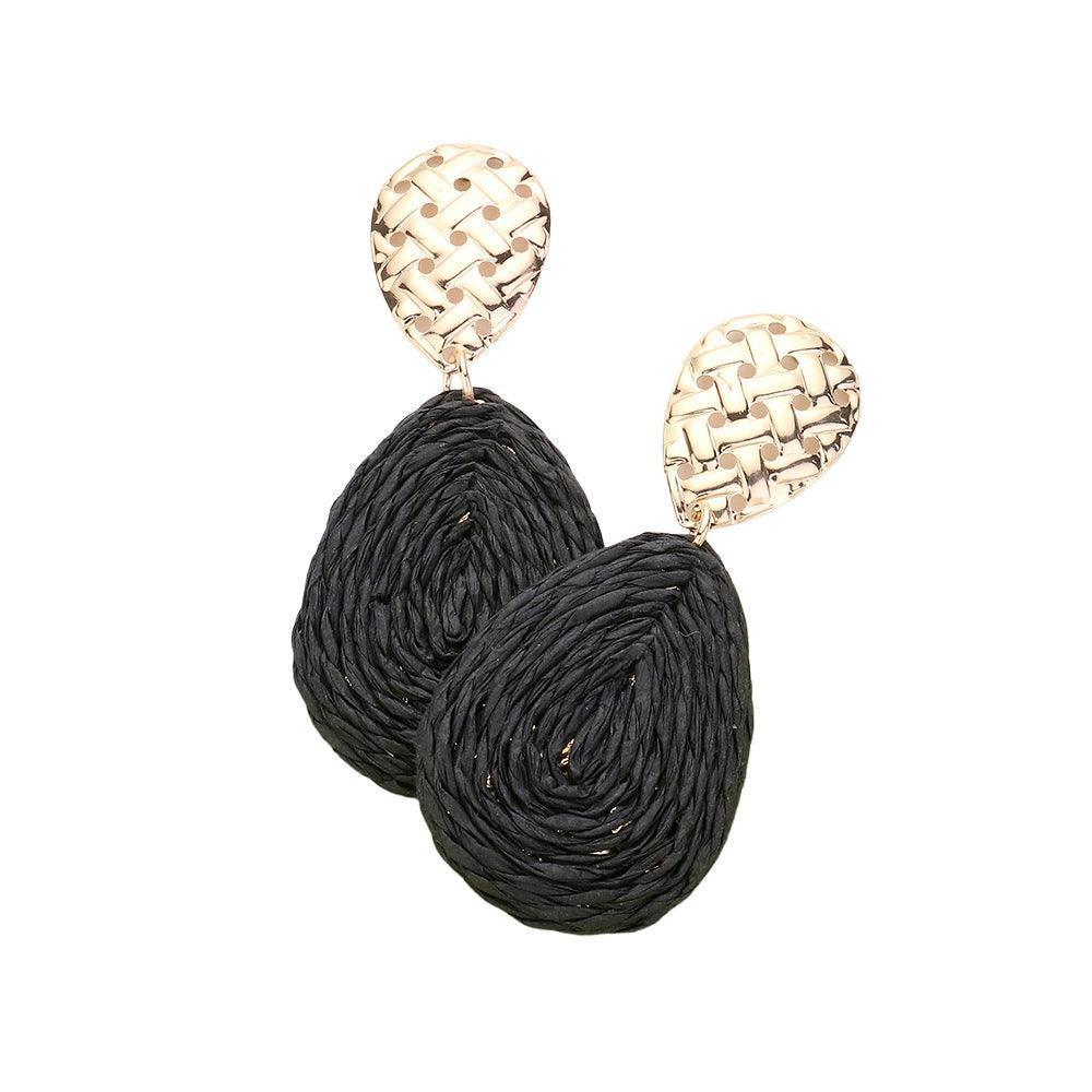 Black Raffia Wrapped Teardrop Dangle Earrings - Jewelry Store by Erik Rayo
